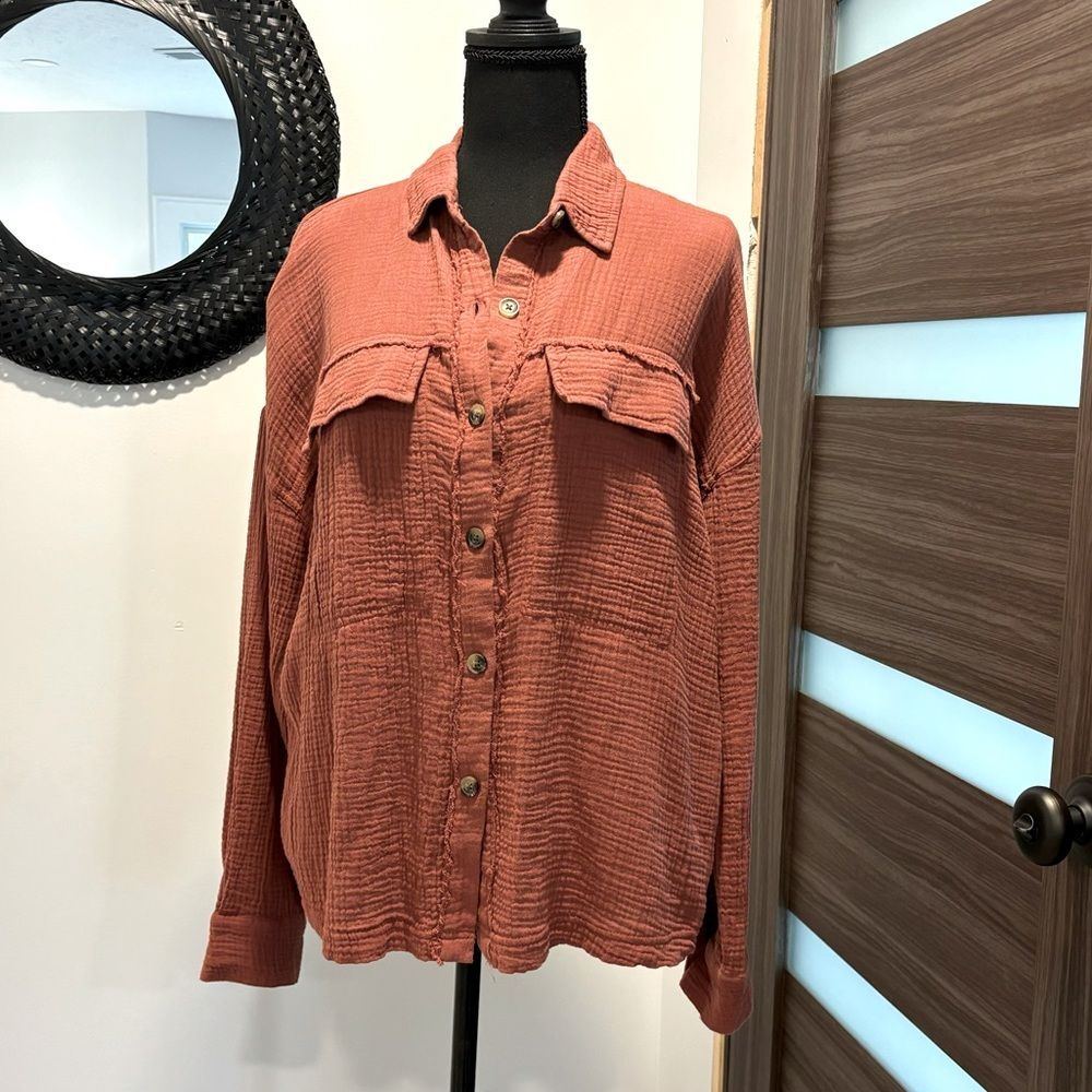 NWT Supplied By Union Bay Liz Sienna Gauze Button-Up Shirt Small